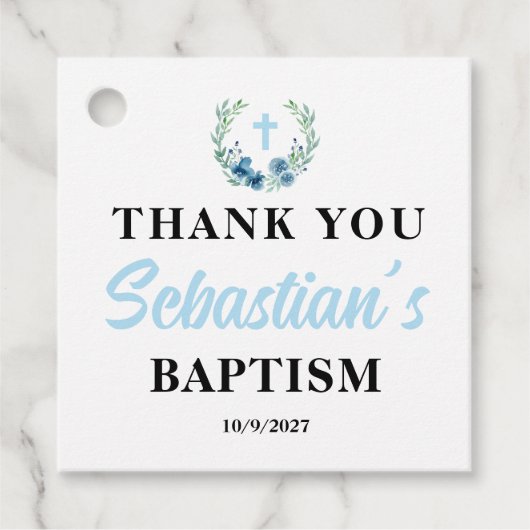 Blue Boy Baptism Square Bedankjes Labels (Voorkant)