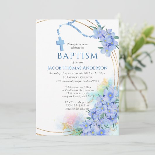 Blue Boy Baptism Uitnodiging (Staand voorkant)
