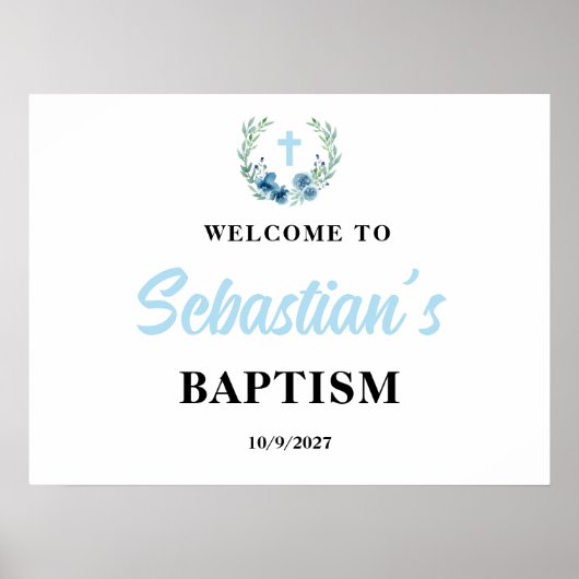 Blue Boy Baptism Welcome Sign Poster (Voorkant)
