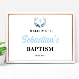 Blue Boy Baptism Welcome Sign Poster