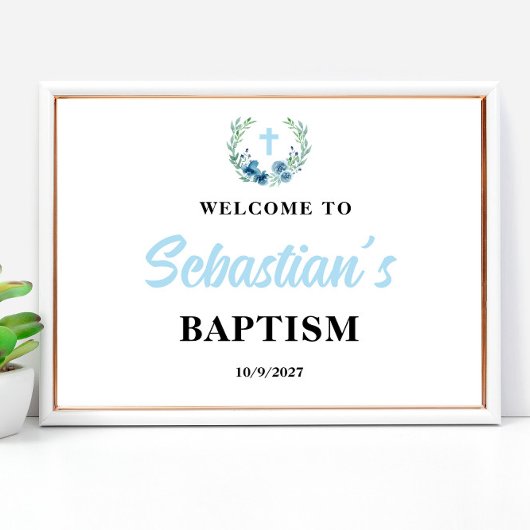 Blue Boy Baptism Welcome Sign Poster