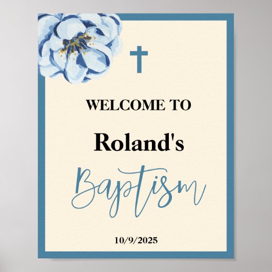 Blue Boy Baptism Welcome Sign Poster (Voorkant)