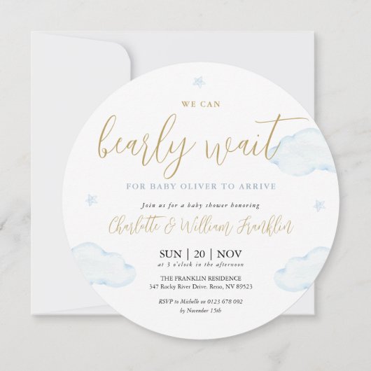 Blue Boy Barly Wait Teddy Bear Baby shower Kaart (Achterkant)