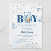 Blue Boy Bearly Wait Baby shower Kaart (Voorkant)