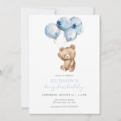 Blue Boy Beary Eerste Verjaardag uitnodiging (Voorkant)