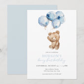 Blue Boy Beary Eerste Verjaardag uitnodiging (Voorkant / Achterkant)