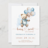 Blue Boy Beary Sweet 1st Birthday Plaid Teddybeer Kaart (Voorkant)