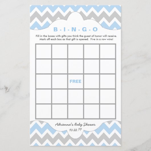 Blue BOY Bingo purse baby shower TWEE GAME SET (Voorkant)