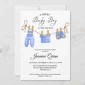 Blue Boy Bohemian Kleding Baby shower Uitnodiging (Voorkant)