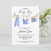 Blue Boy Bohemian Kleding Baby shower Uitnodiging (Staand voorkant)
