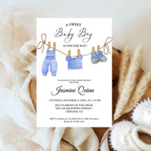 Blue Boy Bohemian Kleding Baby shower Uitnodiging