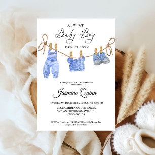 Blue Boy Bohemian Kleding Baby shower Uitnodiging