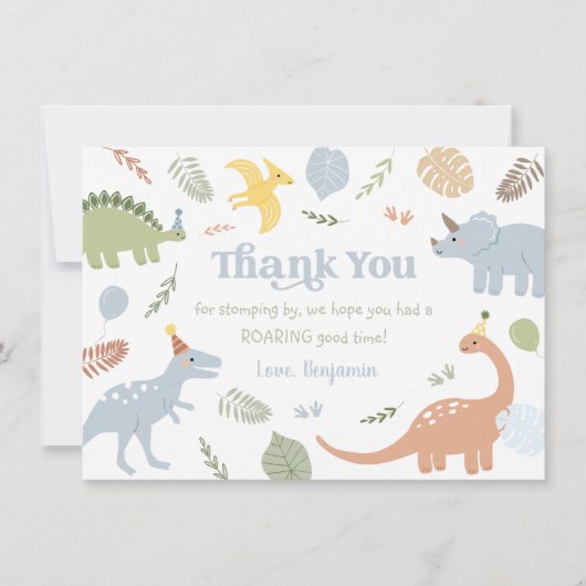 Blue Boy Boho Dinosaurus Verjaardag Bedankkaart (Voorkant)
