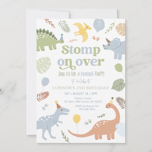 Blue Boy Boho Dinosaurus Verjaardag Kaart (Voorkant)