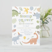 Blue Boy Boho Dinosaurus Verjaardag Kaart (Staand voorkant)