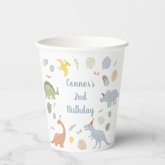Blue Boy Boho Dinosaurus Verjaardag Papieren Bekers (Voorkant)