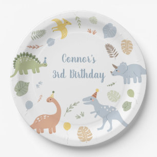 Blue Boy Boho Dinosaurus Verjaardag Papieren Bordje