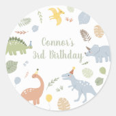 Blue Boy Boho Dinosaurus Verjaardag Ronde Sticker (Voorkant)