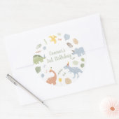 Blue Boy Boho Dinosaurus Verjaardag Ronde Sticker (Envelop)