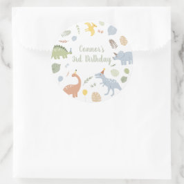 Blue Boy Boho Dinosaurus Verjaardag Ronde Sticker
