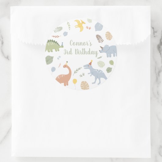 Blue Boy Boho Dinosaurus Verjaardag Ronde Sticker (Tas)