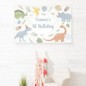 Blue Boy Boho Dinosaurus Verjaardag Spandoek (Insitu)