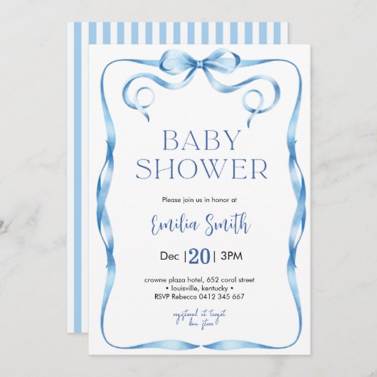 Blue Boy Bow Baby shower Kaart (Voorkant / Achterkant)