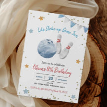 Blue Boy Bowling Verjaardag Uitnodiging