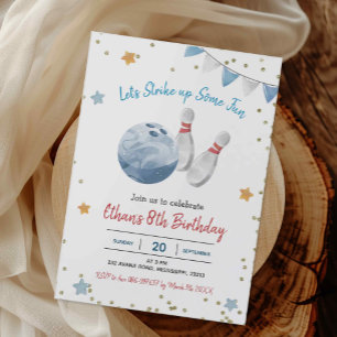 Blue Boy Bowling Verjaardag Uitnodiging