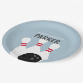 Blue Boy Bowling Verjaardagsfeest Papieren Bordje (Gekanteld)