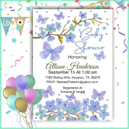 Blue Boy Butterfly Baby shower Invitation Kaart