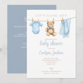 Blue Boy Clothesline Baby Shower All In One Kaart (Voorkant / Achterkant)