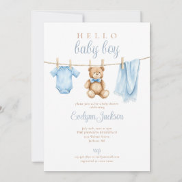 Blue Boy Clothesline Baby shower Foto QR-code Kaart