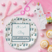 Blue Boy Clothesline Baby shower Papieren Bordje (Feest)