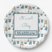 Blue Boy Clothesline Baby shower Papieren Bordje (Voorkant)