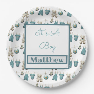 Blue Boy Clothesline Baby shower Papieren Bordje