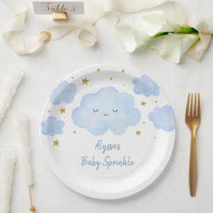 Blue Boy Cloud Stars Baby Sprinkle Papieren Bordje
