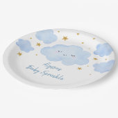 Blue Boy Cloud Stars Baby Sprinkle Papieren Bordje (Gekanteld)