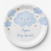 Blue Boy Cloud Stars Baby Sprinkle Papieren Bordje (Voorkant)