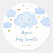 Blue Boy Cloud Stars Baby Sprinkle Ronde Sticker (Voorkant)