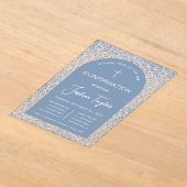 Blue Boy Confirmation Arch Floral Pattern Script Acryl Uitnodigingen (Laagn)