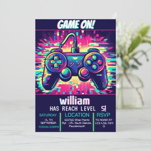 Blue Boy Cool kinder Gaming Level Up 5th Verjaarda Kaart (Staand voorkant)