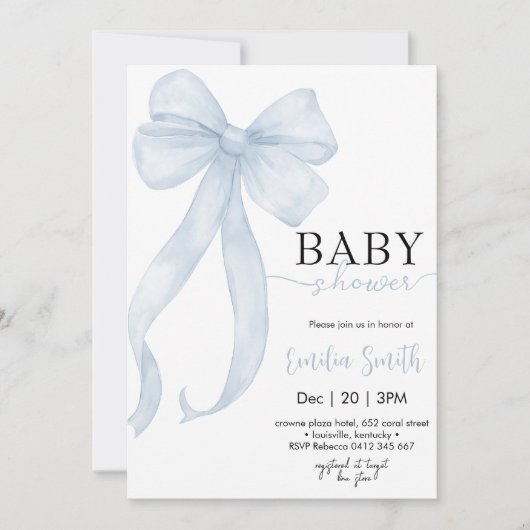 Blue Boy Coquette Bow Baby shower Kaart (Voorkant)