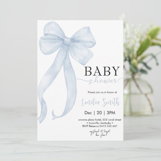Blue Boy Coquette Bow Baby shower Kaart (Staand voorkant)