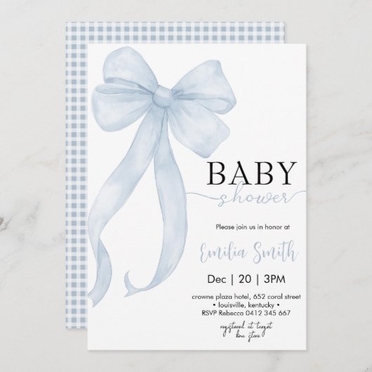 Blue Boy Coquette Bow Baby shower Kaart (Voorkant / Achterkant)