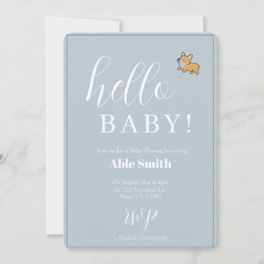 Blue Boy Corgi Baby shower Kaart (Voorkant)