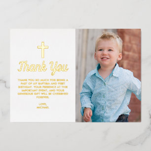 Blue Boy Cross Foto Baptisme Hartelijk dank Folie Uitnodiging