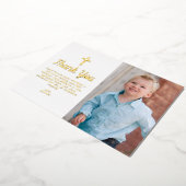 Blue Boy Cross Foto Baptisme Hartelijk dank Folie Uitnodiging (Gedraaid)