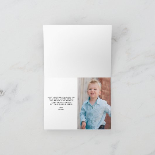 Blue Boy Cross Photo Baptisme Bedankkaart (Binnen)