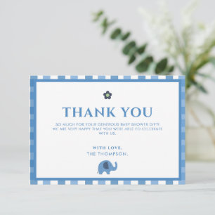 Blue Boy Cute Elephant Dank je Baby shower Bedankkaart